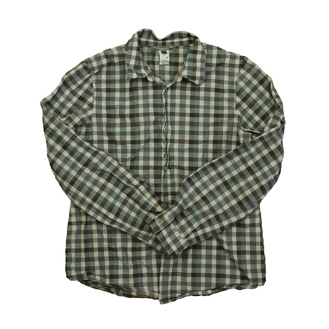 Bonpoint Gray | Green Check Button Down Long Sleeve 12 Years 