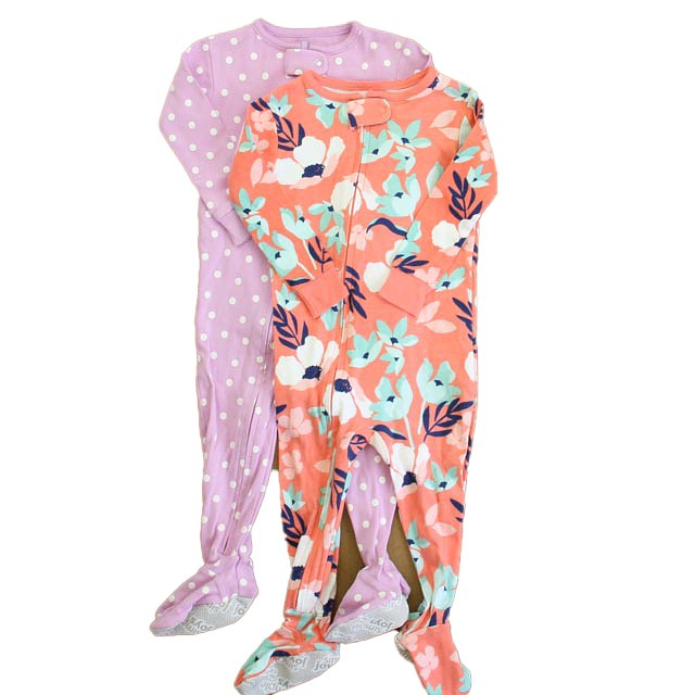Carter's Set of 2 Pink Floral | Purple Polka Dots 1-piece footed Pajamas 12 Months 