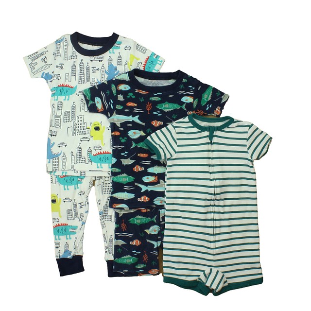 Carter's Set of 3 White | Green | Stripes | Blue 2-piece Pajamas 18 Months 
