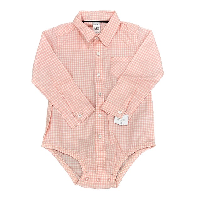 Carter's Pink | White Button Down Long Sleeve 24 Months 
