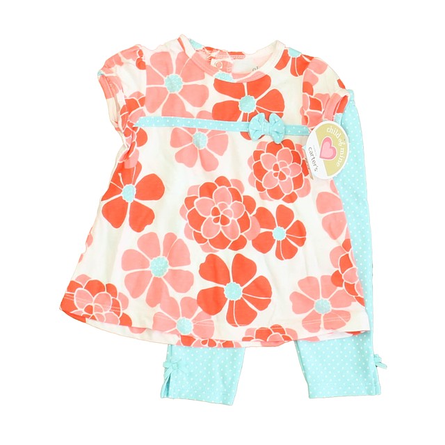 Carter's 2-pieces White | Coral | Turquoise Apparel Sets 3-6 Months 