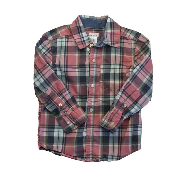 Carter's Pink | Gray Plaid Button Down Long Sleeve 3T 