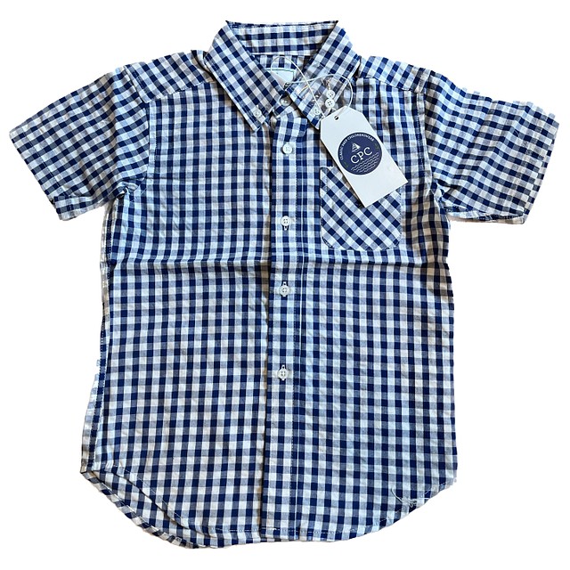 Classic Prep Bright Navy White Button Down Short Sleeve 2-5T 