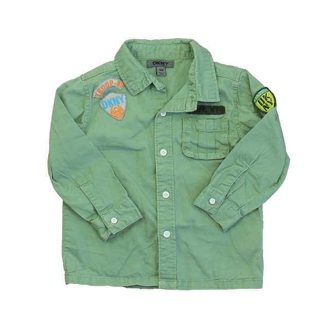 DKNY Green Patches Button Down Long Sleeve 18 Months 