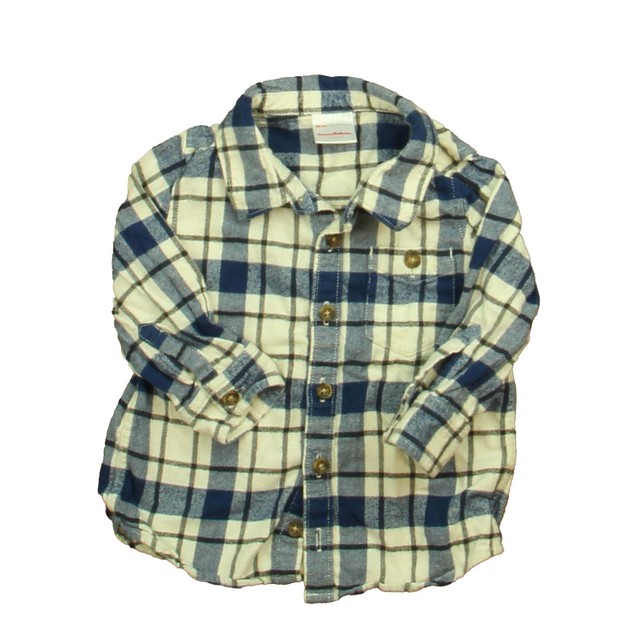 Hanna Andersson Ivory | Blue | Black Plaid Button Down Long Sleeve 18-24 Months 