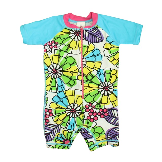 Hanna Andersson Turquoise | Pink Floral 1-piece Swimsuit 18-24 Months 