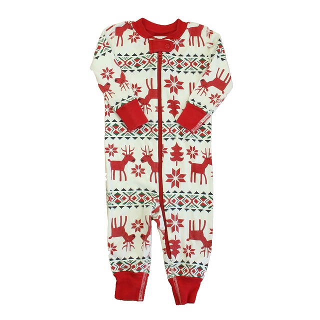 Hanna Andersson Ivory | Red Reindeer 1-piece Non-footed Pajamas 6-12 Months 