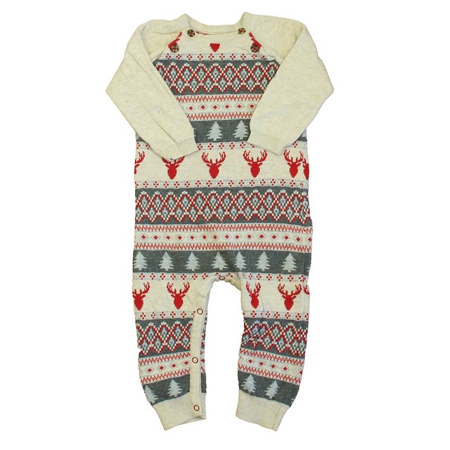 Hatley Beige | Gray | Red Reindeers Long Sleeve Outfit 9-12 Months 