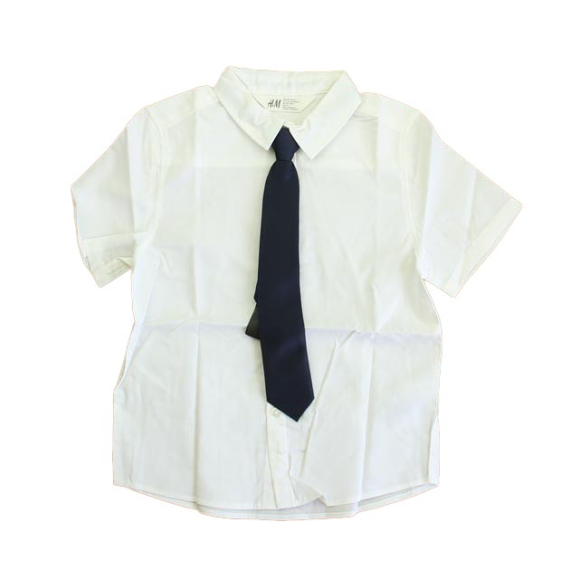 H&M White | Navy Button Down Short Sleeve 6-7 Years 