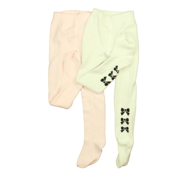 Janie and Jack Set of 2 White | Pink Tights 12-18 Months 