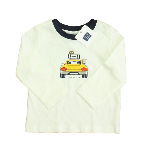 Janie and Jack White | Yellow Car Long Sleeve T-Shirt 12-18 Months 