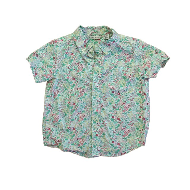 Janie and Jack Green | Pink Floral Button Down Short Sleeve 18-24 Months 