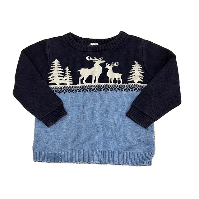 Janie and Jack Navy | White Reindeer Sweater 18-24 Months 