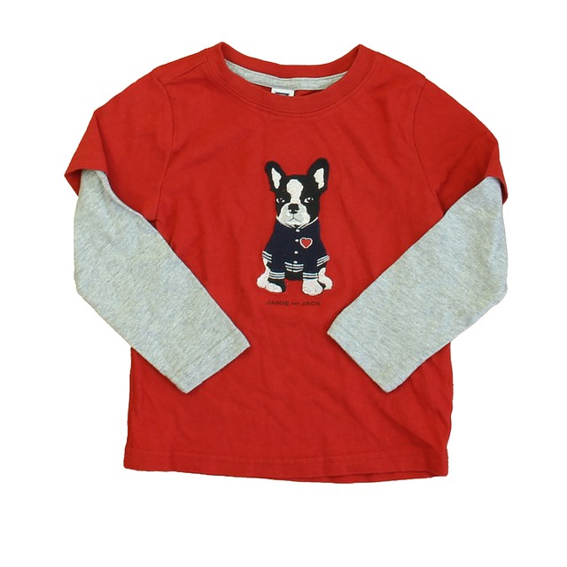 Janie and Jack Red | Gray Dog Long Sleeve T-Shirt 2T 