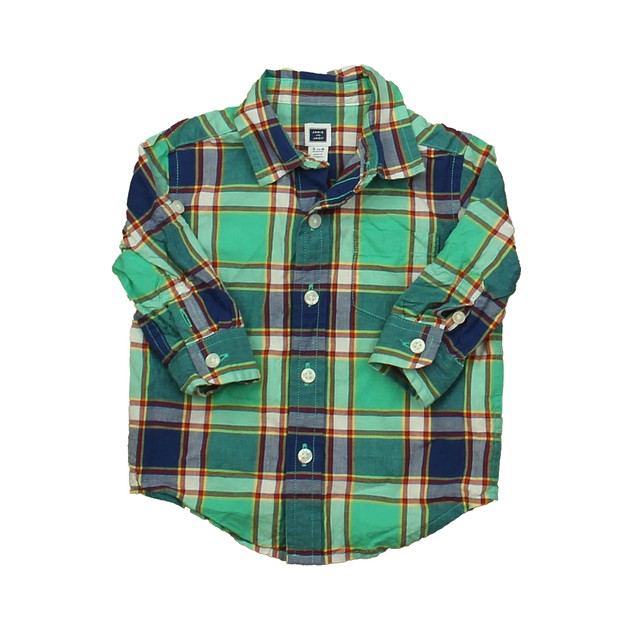 Janie and Jack Green Plaid Button Down Long Sleeve 3-6 Months 