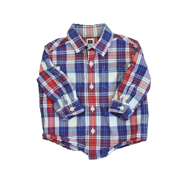 Janie and Jack Red | White | Blue Plaid Button Down Long Sleeve 3-6 Months 