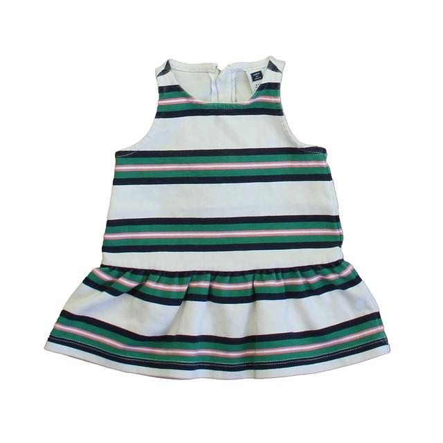 Janie and Jack White | Green | Navy Stripe Dress 3-6 Months 