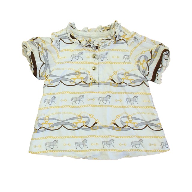 Janie and Jack White | Yellow | Gray Horses Blouse 3T 