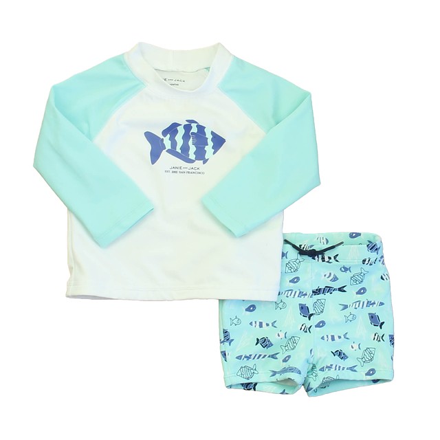 Janie and Jack Blue Fish 2-piece Swimsuit 6-12 Month 