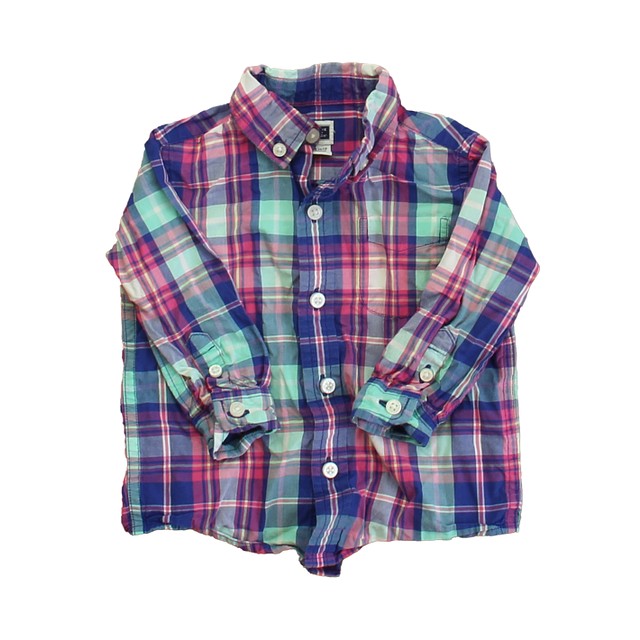 Janie and Jack Blue | Pink Plaid Button Down Long Sleeve 6-12 Months 