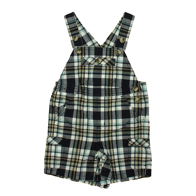 Janie and Jack Navy Plaid Overall Shorts 6-12 Months 