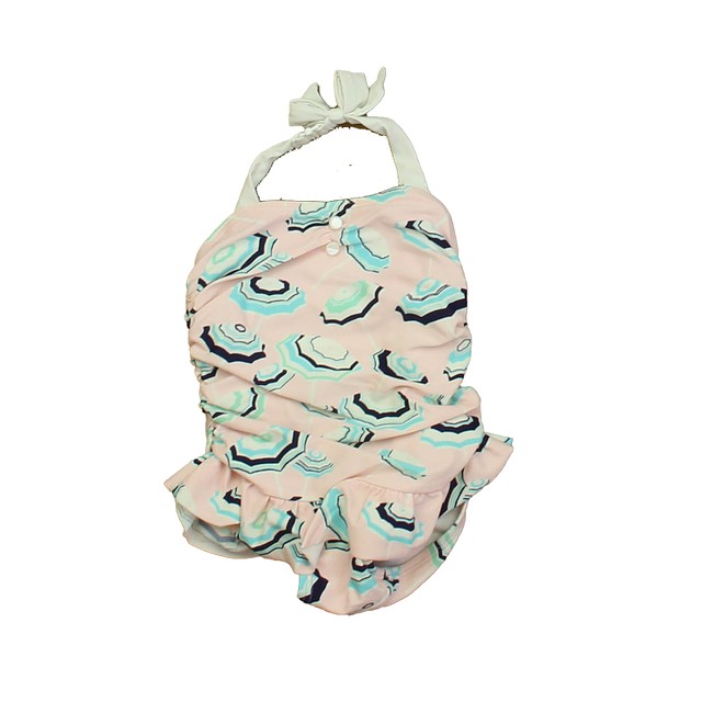 Janie and Jack Pink | Aqua Umbrellas 1-piece Swimsuit 6-12 Months 