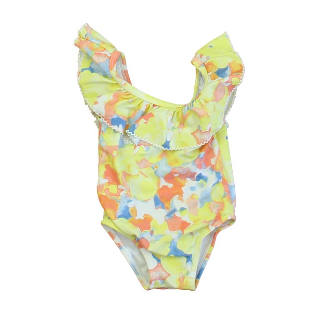 Janie and Jack Yellow | Blue Floral 1-piece Swimsuit 6-12 Months 