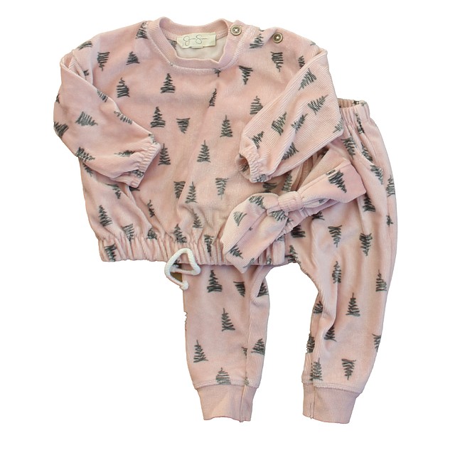 Jessica Simpson 3-pieces Pink | Green Trees Apparel Sets 6-9 Months 