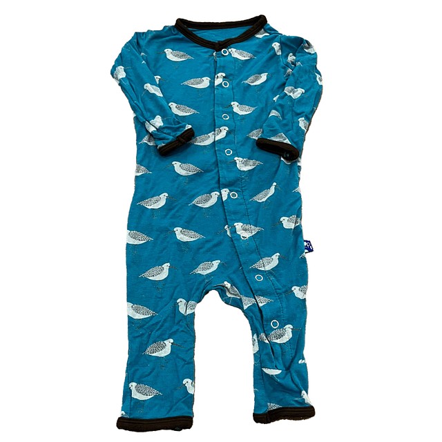 Kickee Pants Teal Birds 1-piece footed Pajamas 0-3 Months 