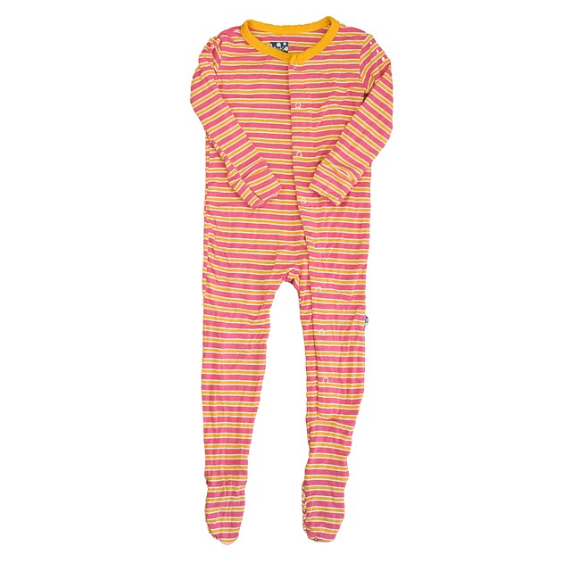 Kickee Pants Pink | Orange Stripe 1-piece footed Pajamas 12-18 Months 