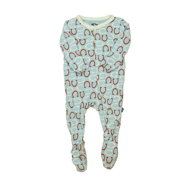 Kickee Pants Blue | White | Brown Horseshoes 1-piece footed Pajamas 3-6 Months 