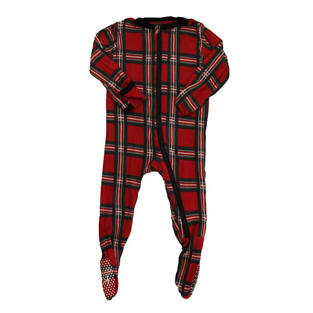 Kickee Pants Red | Green Plaid 1-piece footed Pajamas 6-9 Months 