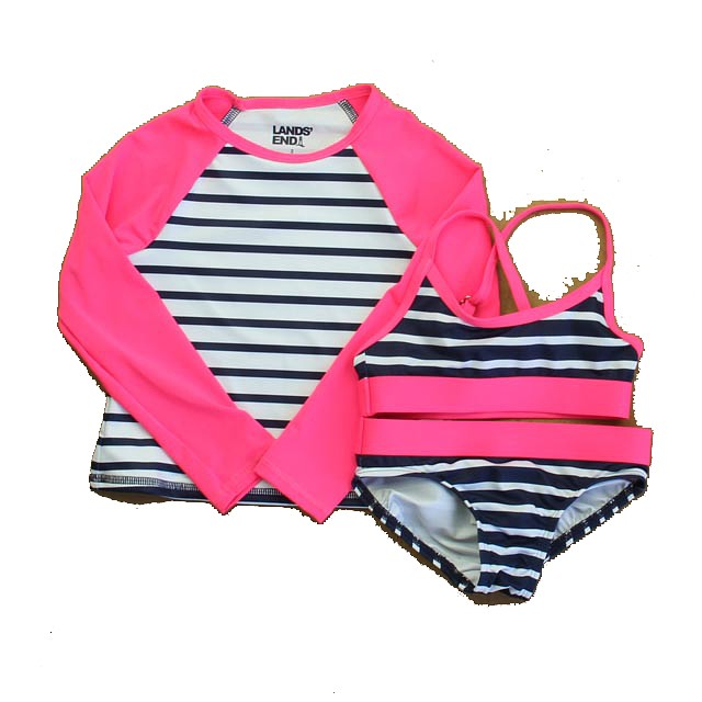 Lands' End 3-pieces Navy | White | Pink 2-piece Swimsuit 2T 