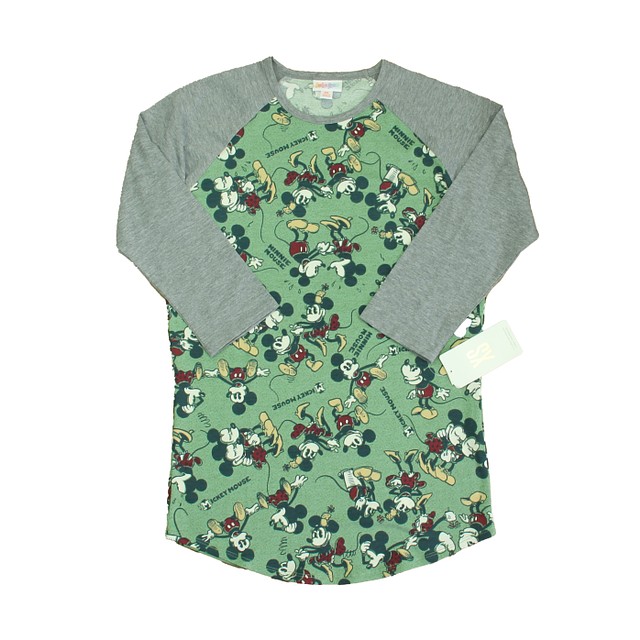 LuLaRoe Gray | Green Mickey Long Sleeve Shirt Junior XS 