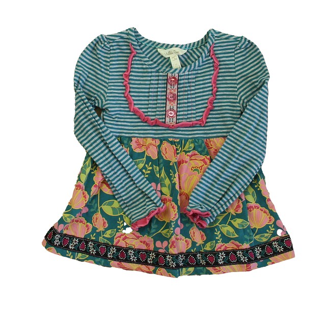 Matilda Jane Teal Stripe | Floral Long Sleeve Shirt 2T 