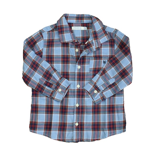 Mayoral Blue | Red Plaid Button Down Long Sleeve 18 Months 