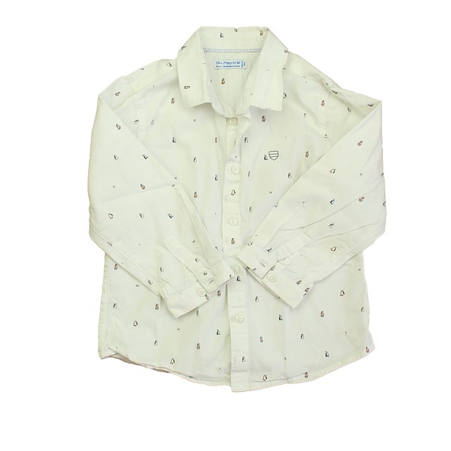 Mayoral White Penguins Button Down Short Sleeve 3T 