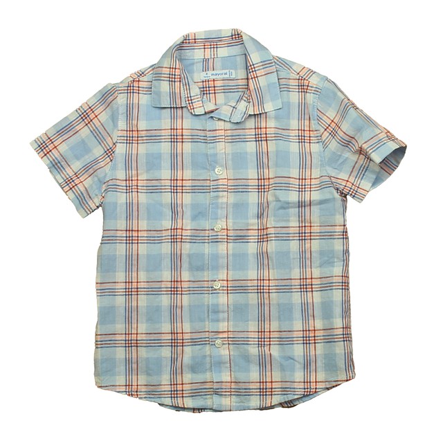 Mayoral Blue | Red Plaid Button Down Short Sleeve 4T 