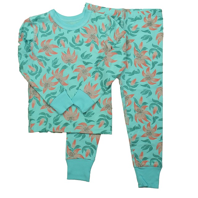 Mightly 2-pieces Turquoise Hibiscus 2-piece Pajamas 4T 