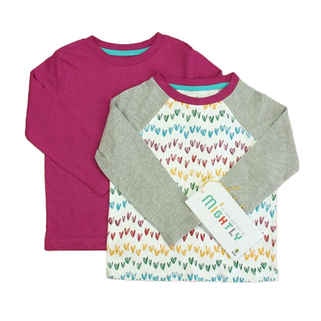 Mightly Set of 2 White | Gray Maroon Hearts Long Sleeve T-Shirt 4T 