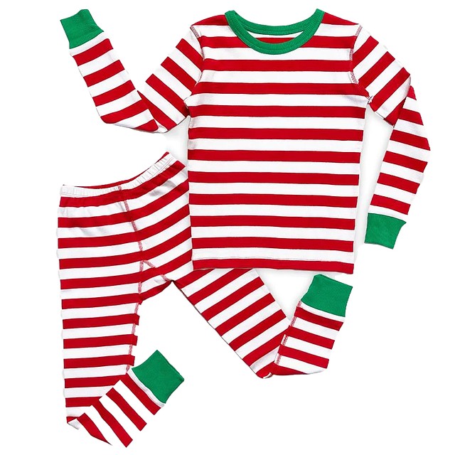 Mightly 2-pieces Red | White | Green Stripe 2-piece Pajamas 6-14 Years 