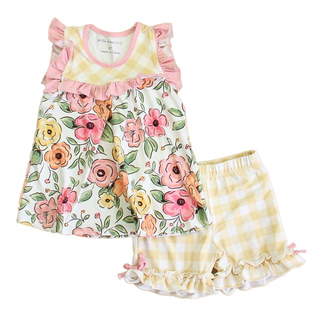 Millie Loves Lily 2-pieces Pink Floral | Yellow Check Apparel Sets 3T 