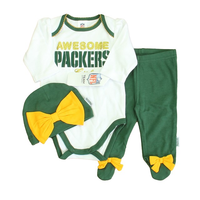 NFL 3-pieces Green | White | Yellow Green Bay Packers Apparel Sets 0-3 Months 