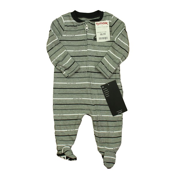 Nike Gray | Black Stripe 1-piece footed Pajamas 3 Months 