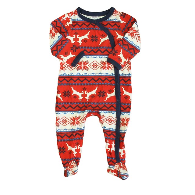 Nordstrom Red | Ivory Reindeers 1-piece footed Pajamas 6 Months 