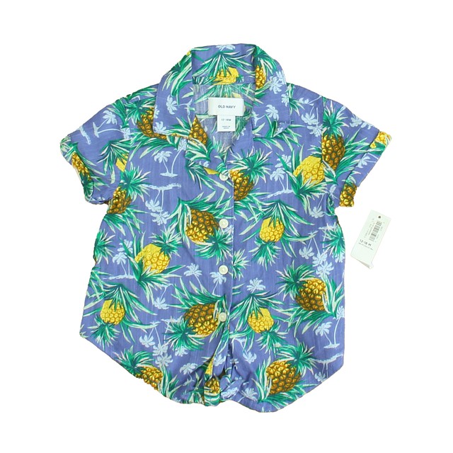 Old Navy Blue | Yellow Pineapple Button Down Short Sleeve 12-18 Months 