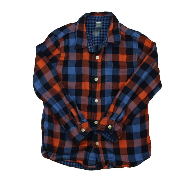 Primary.com Coral | Blue Check Button Down Long Sleeve 6-7 Years 