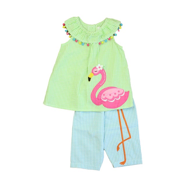 Rare Editions 2-pieces Green | Blue | Pink Flamingo Apparel Sets 24 Months 