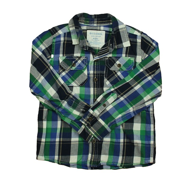 Sonoma Blue | Green Plaid Button Down Long Sleeve 5-6 Years 