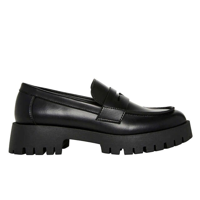 Steve Madden Womens Course Leather Lug Loafers Shoes Black 9 New